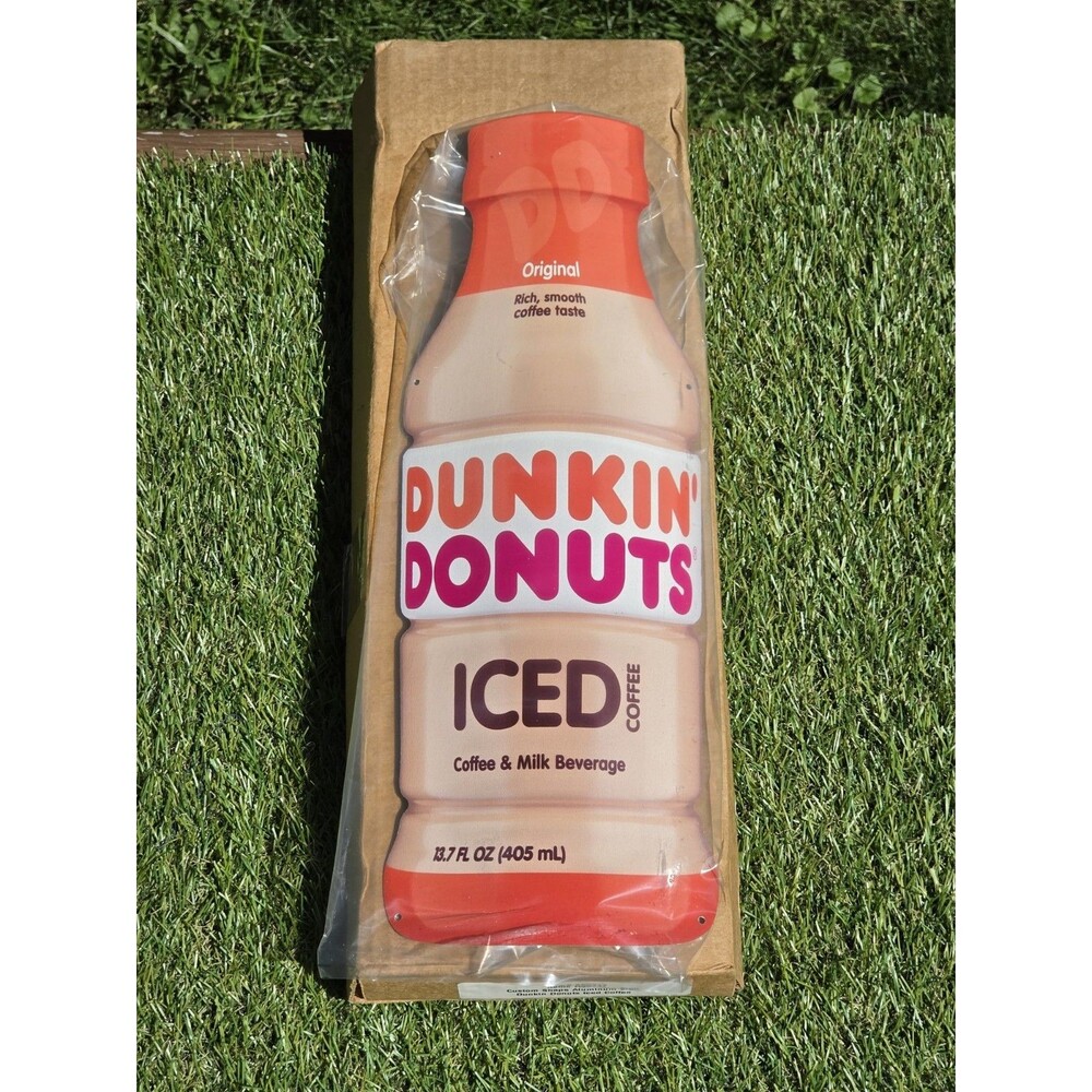 Dunkin Donuts Iced Coffee Bottle Custom Shape Aluminum Metal 17" Sign AS0717 NIB
